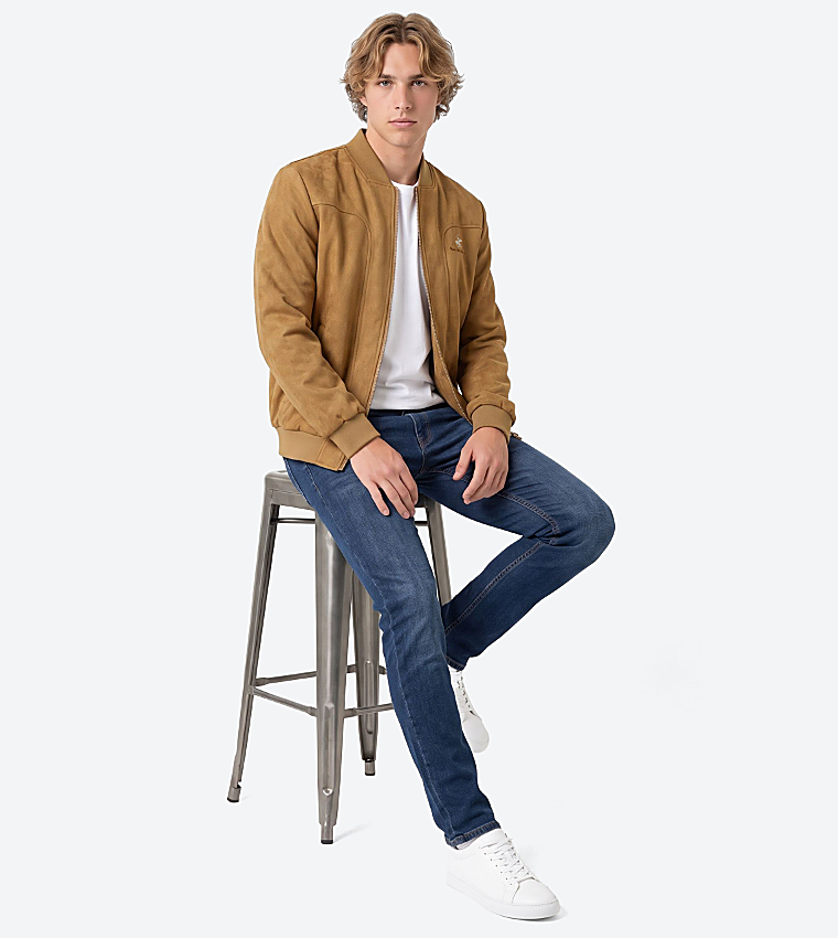 Solid Zip-Up Bomber Jacket