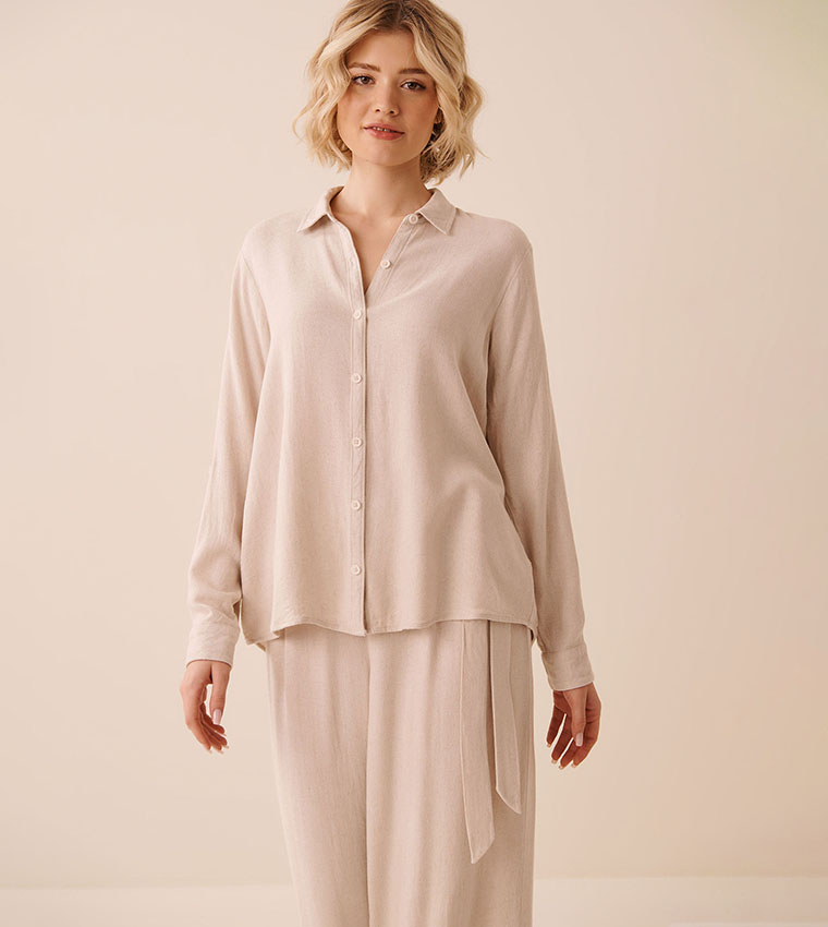 Linen Blend Button-Down Shirt