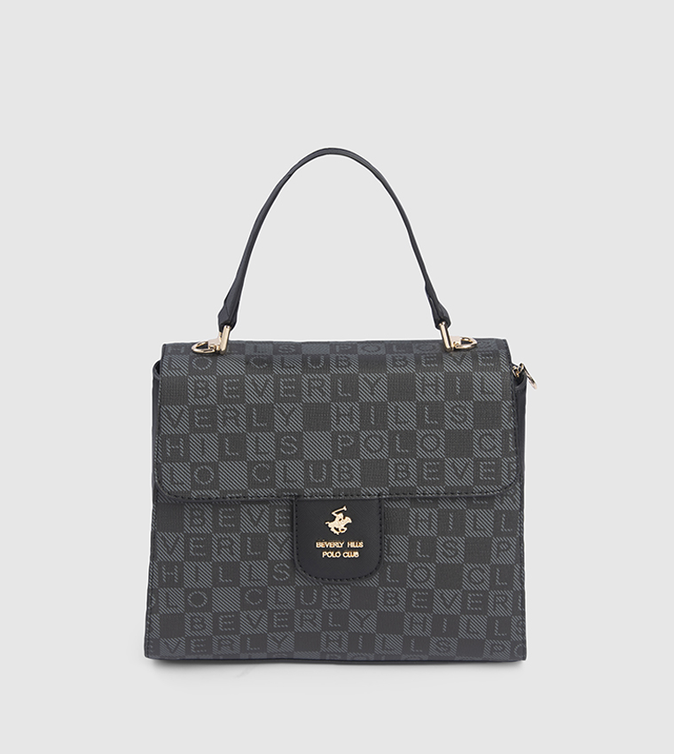 Logo Patterned Top Handle Bag