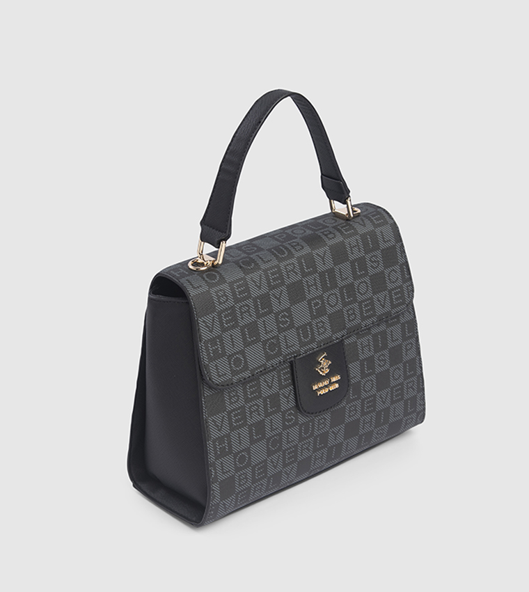 Logo Patterned Top Handle Bag