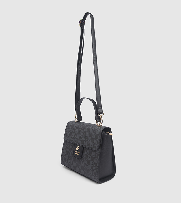 Logo Patterned Top Handle Bag