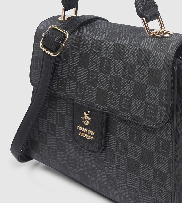 Logo Patterned Top Handle Bag