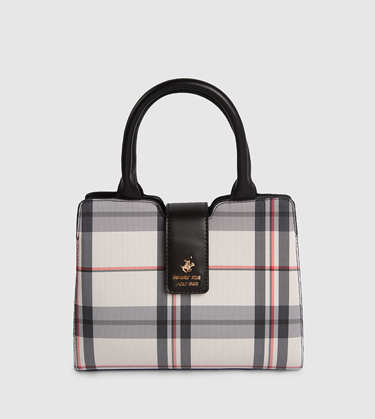 Plaid Snap Button Satchel Bag