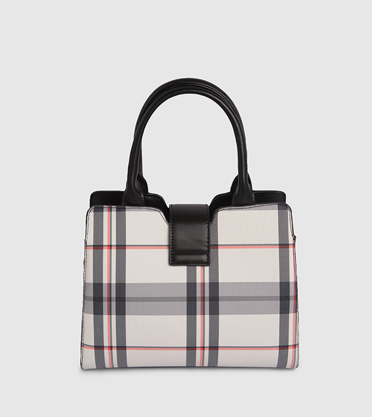 Plaid Snap Button Satchel Bag