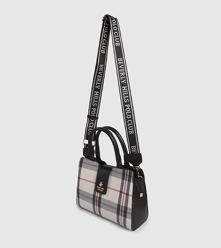 Plaid Snap Button Satchel Bag