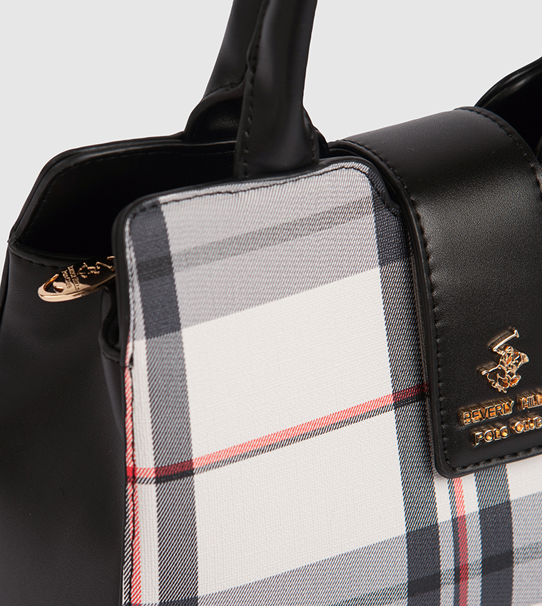 Plaid Snap Button Satchel Bag