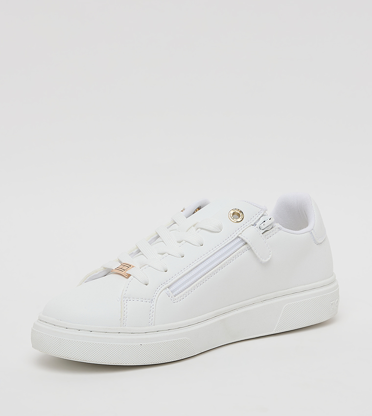 Contrast Detail Lace Up Low Top Sneakers
