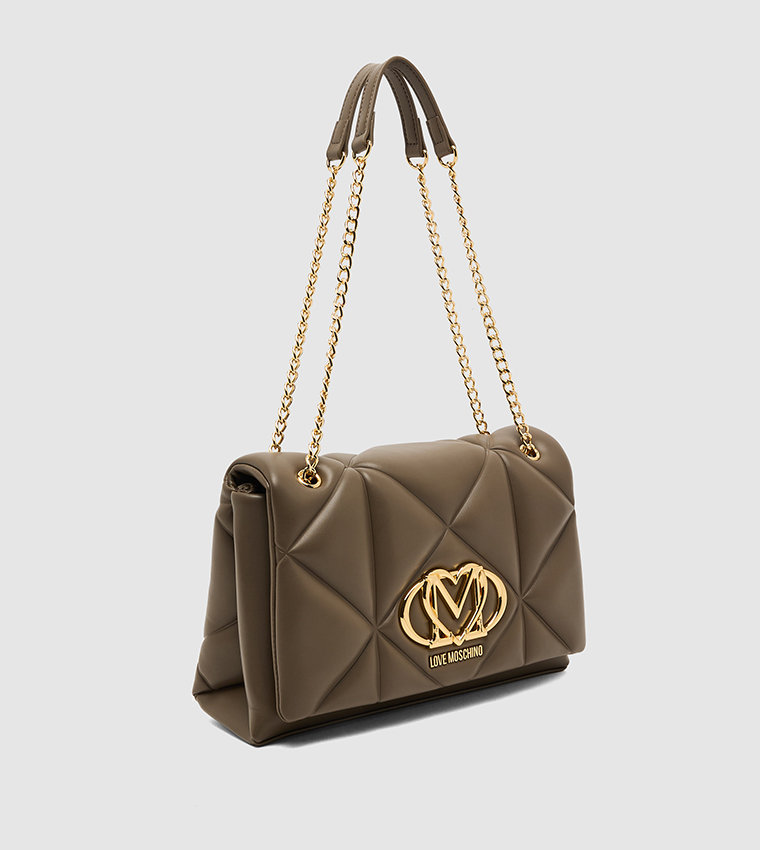 Logo Detail Quilted Flap Shoulder Bag