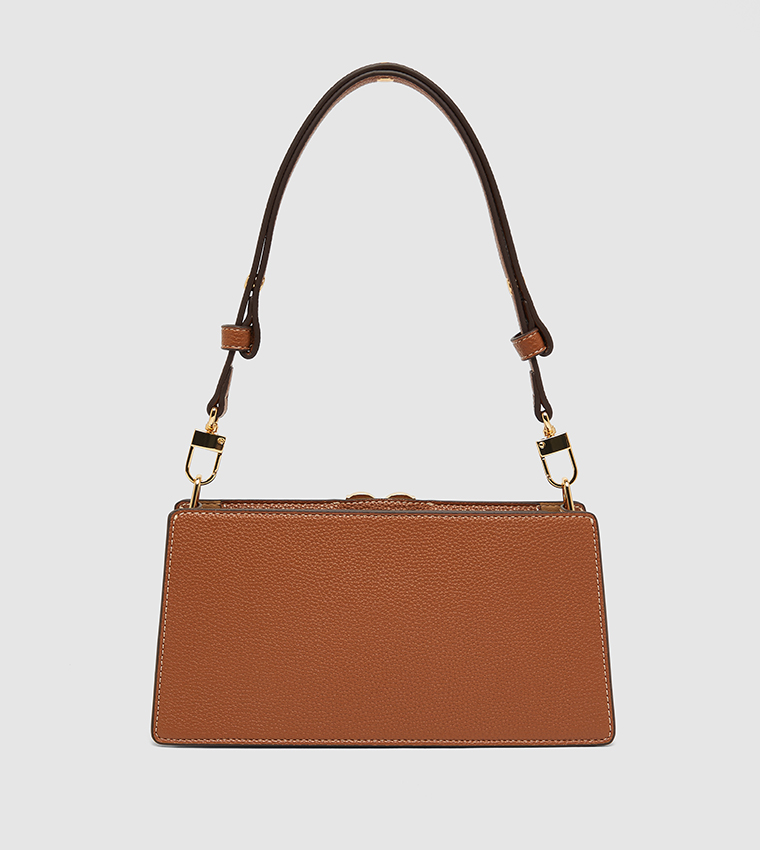 Logo Detail Textured Shoulder Bag