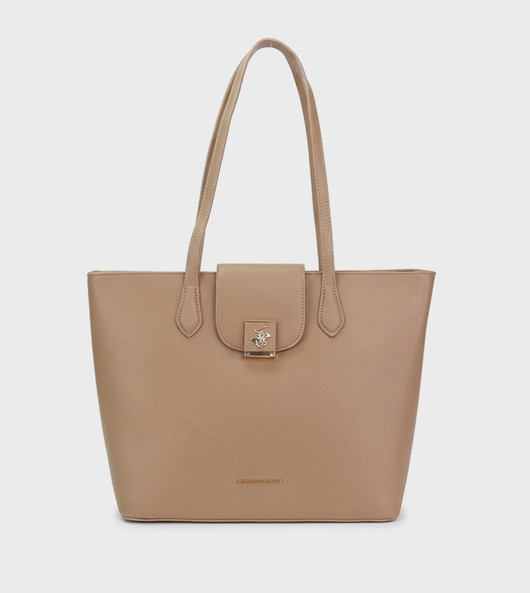 Logo Detail Textured Tote Bag