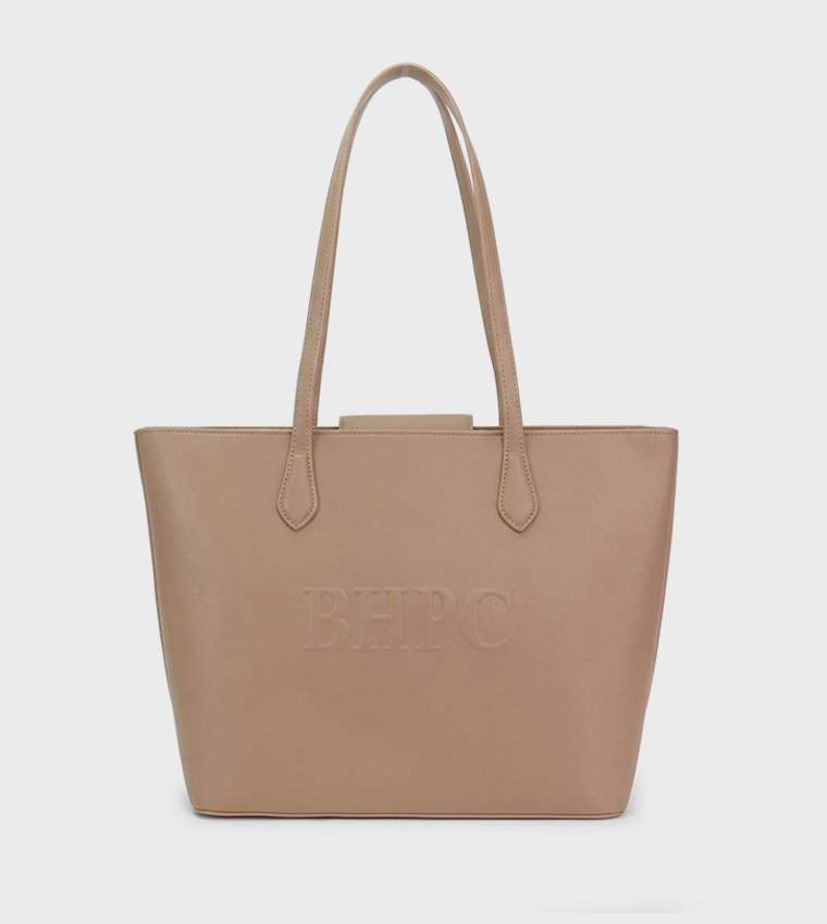 Logo Detail Textured Tote Bag
