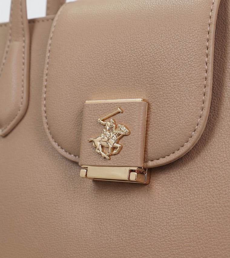 Logo Detail Textured Tote Bag