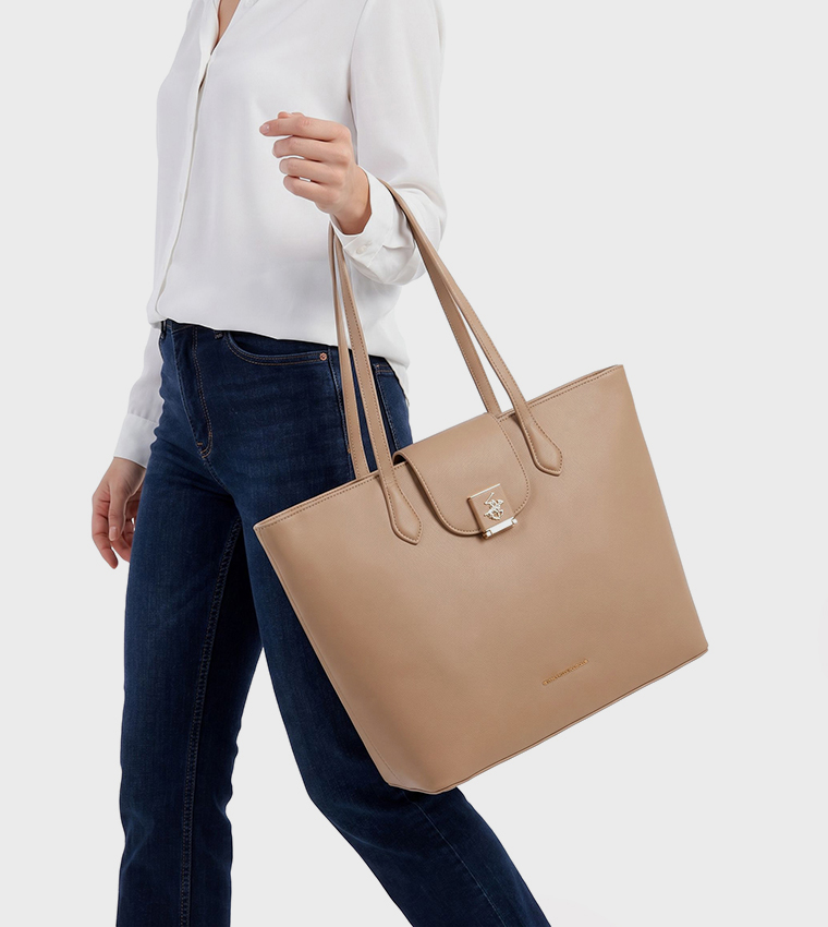 Logo Detail Textured Tote Bag