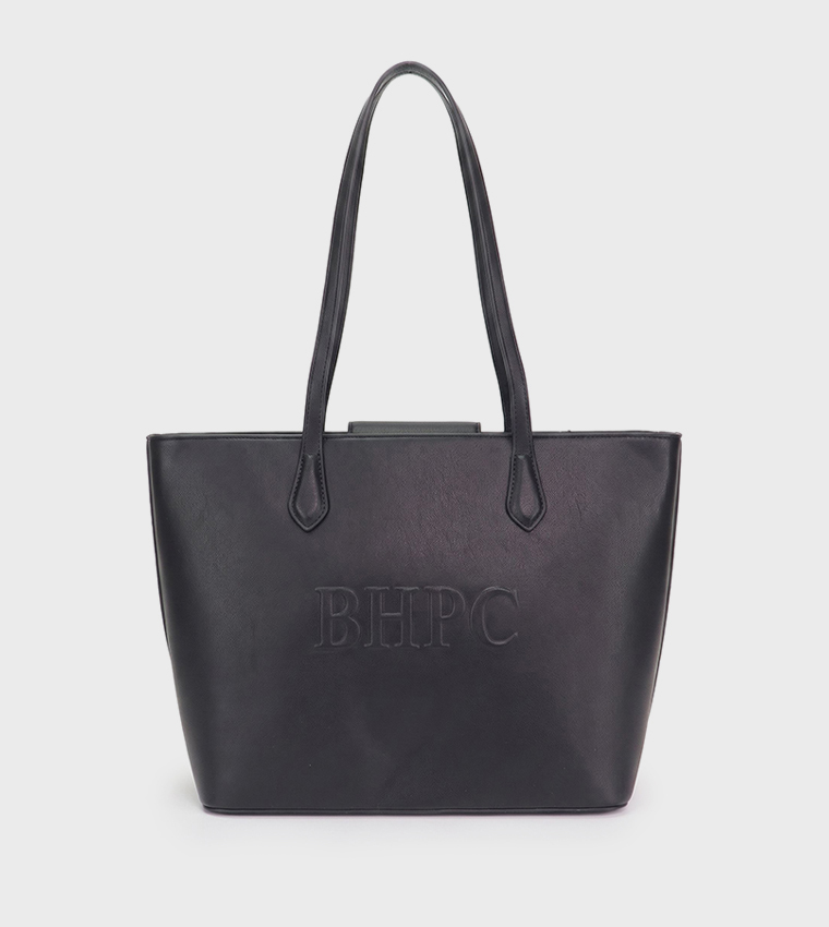 Logo Detail Textured Tote Bag