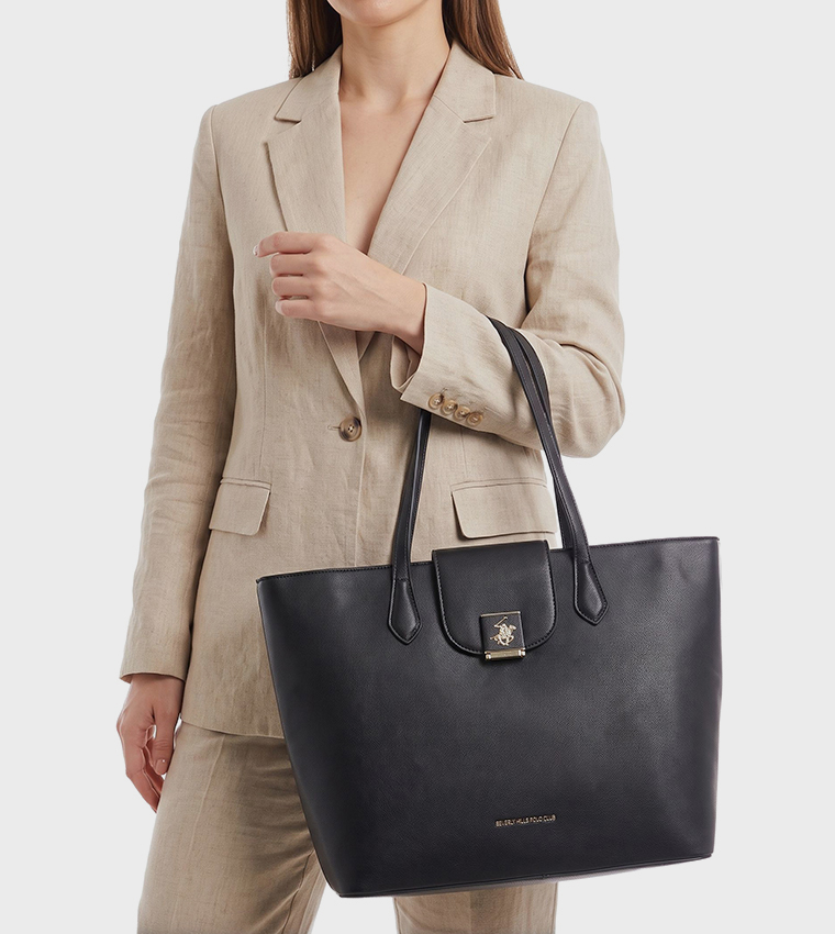 Logo Detail Textured Tote Bag