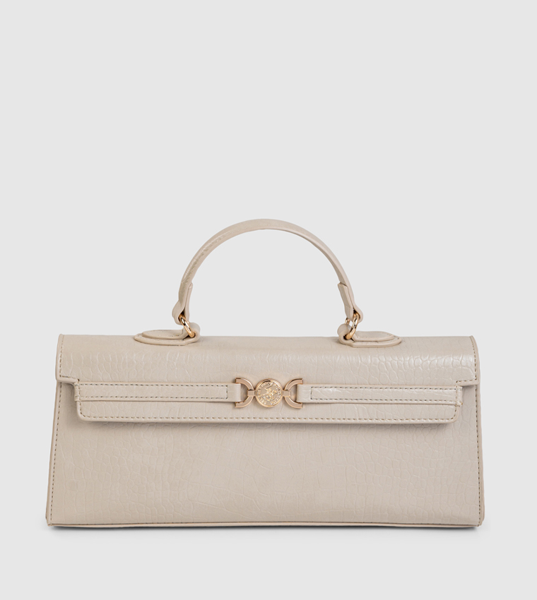 Croc Textured Top Handle Bag