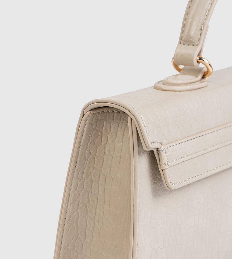 Croc Textured Top Handle Bag