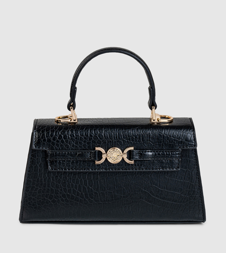Croc Textured Push Lock Handheld Bag
