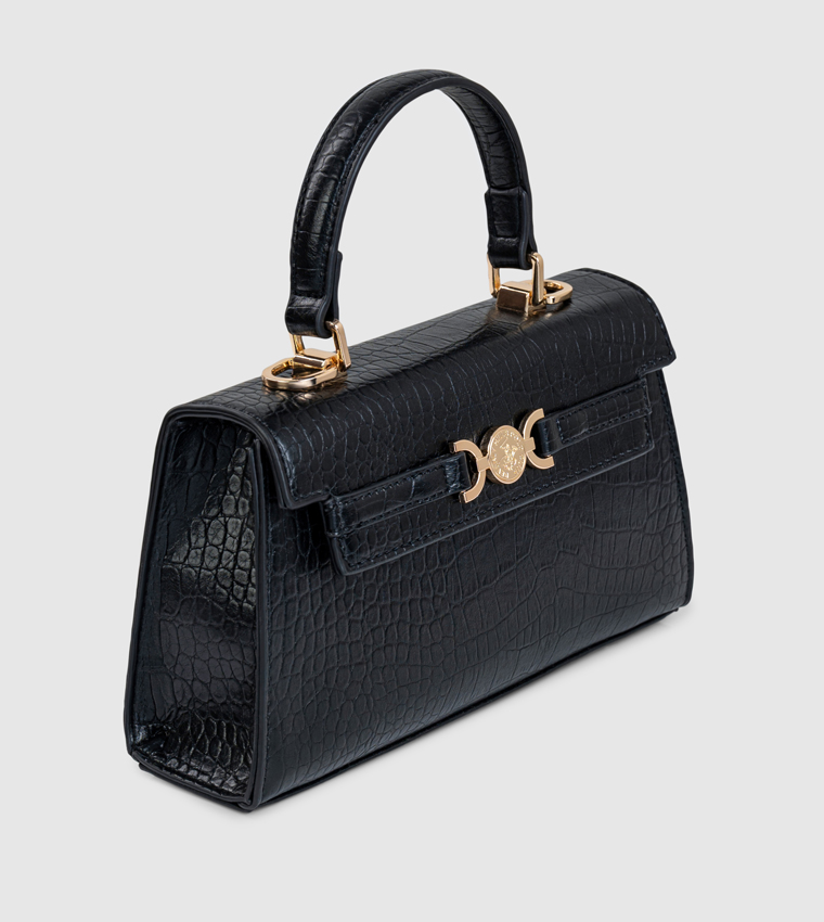 Croc Textured Push Lock Handheld Bag