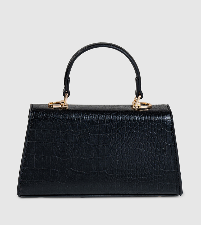Croc Textured Push Lock Handheld Bag