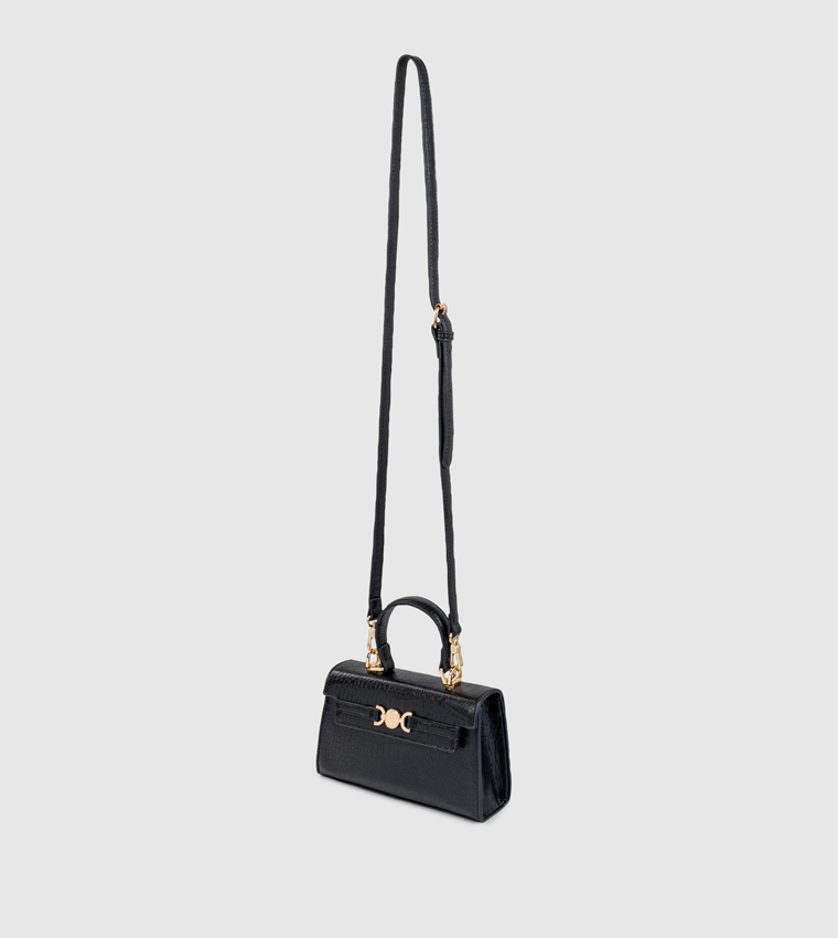 Croc Textured Push Lock Handheld Bag