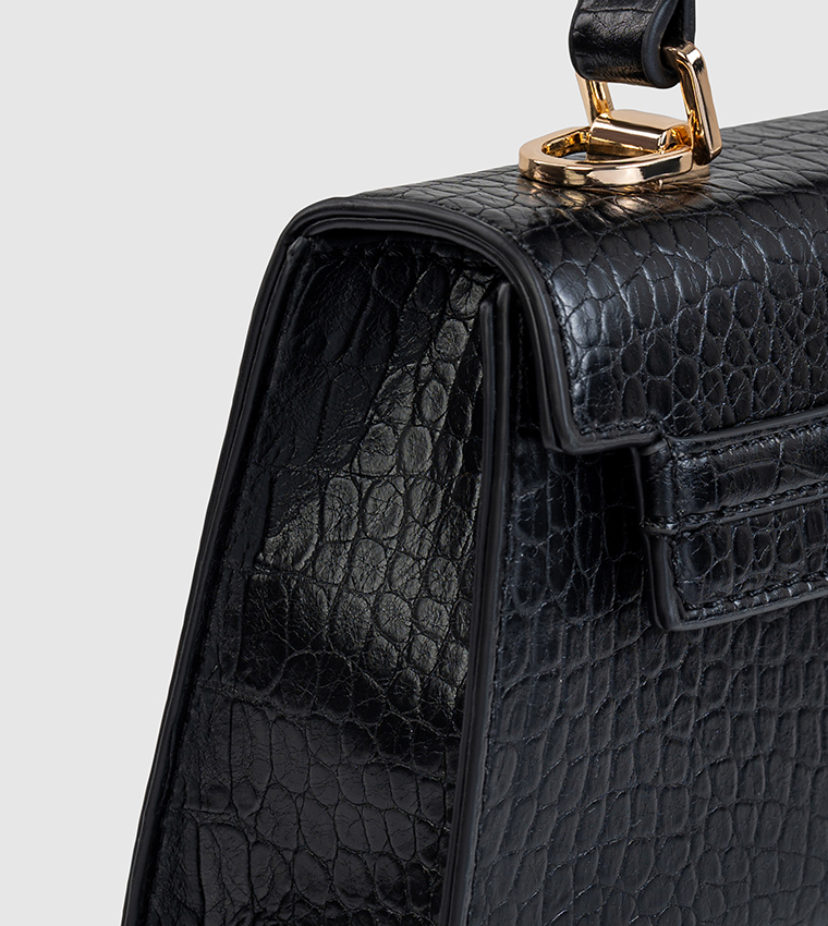 Croc Textured Push Lock Handheld Bag
