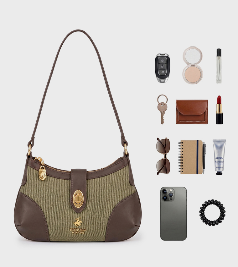 Textured Twist Lock Shoulder Bag
