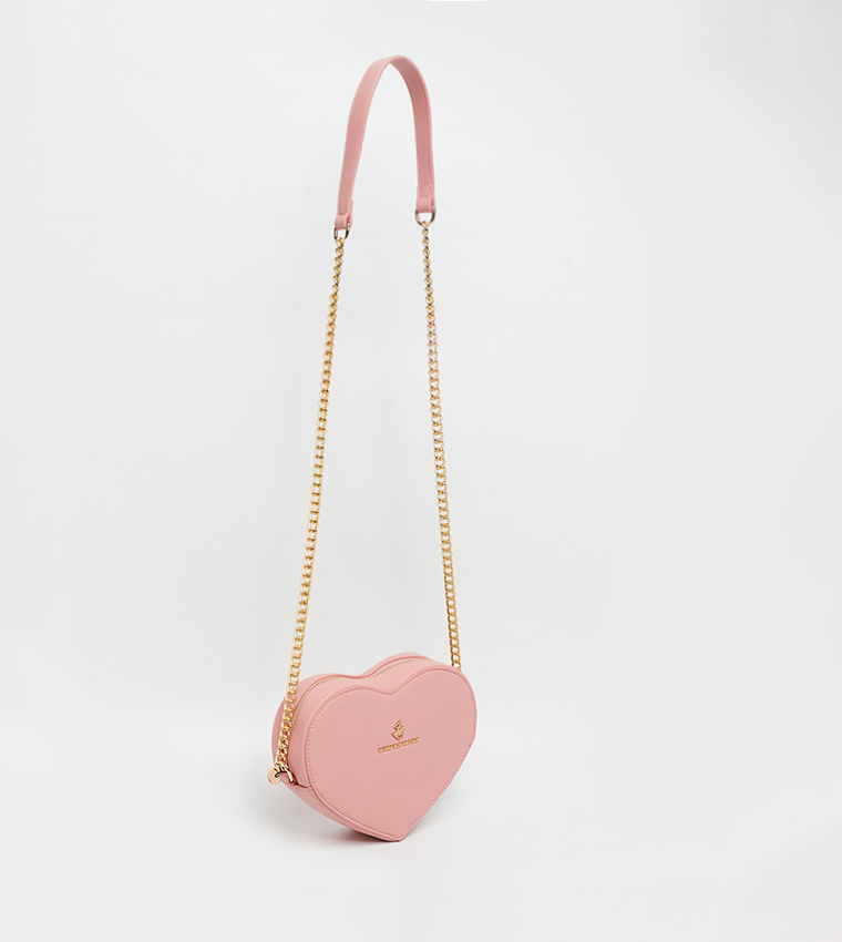 Solid Logo Detail Heart Shape Crossbody Bag