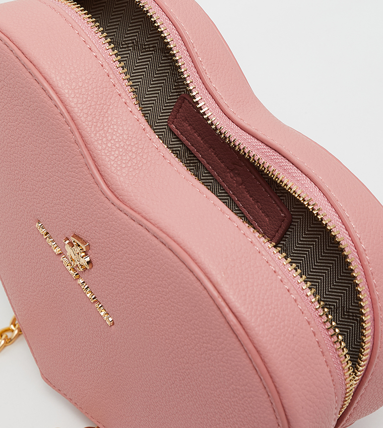Solid Logo Detail Heart Shape Crossbody Bag