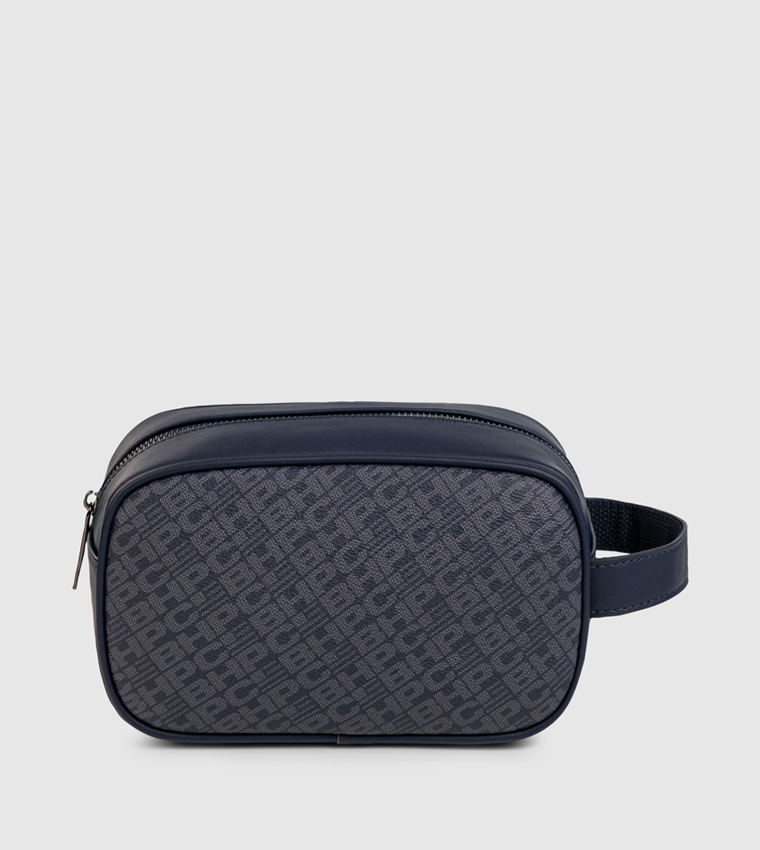 Logo Patterned Zippered Toiletry Bag