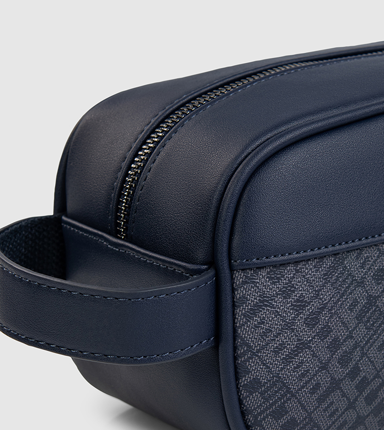 Logo Patterned Zippered Toiletry Bag