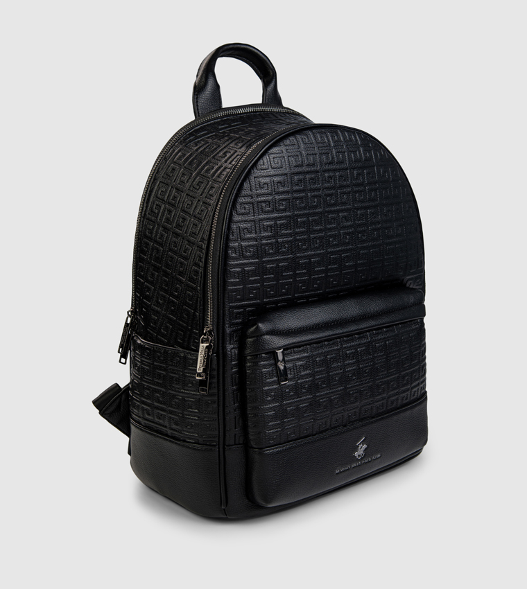 Logo Patterned Zippered Backpack