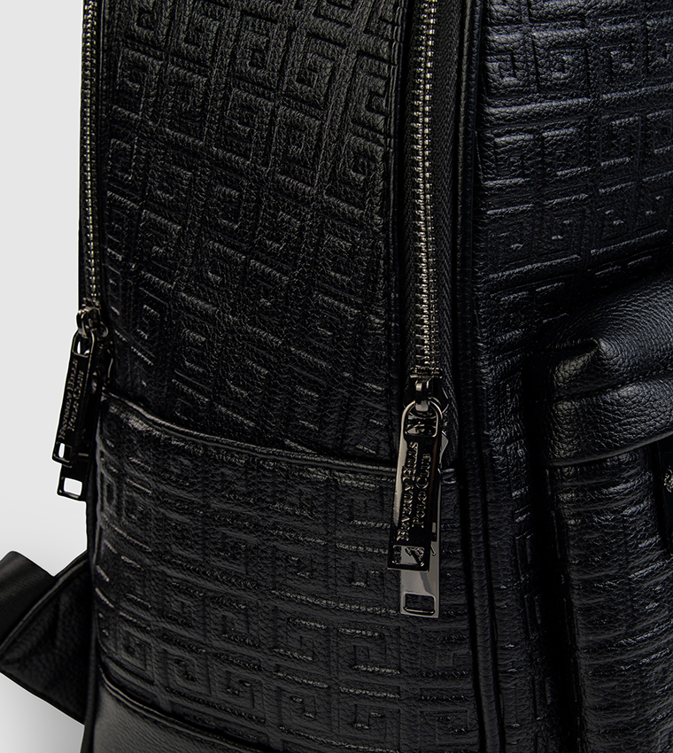 Logo Patterned Zippered Backpack