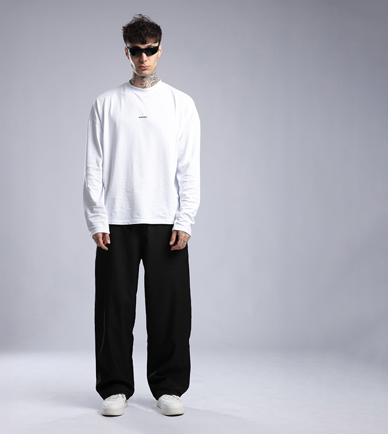 Solid Drawstring Waist Relaxed Fit Trousers