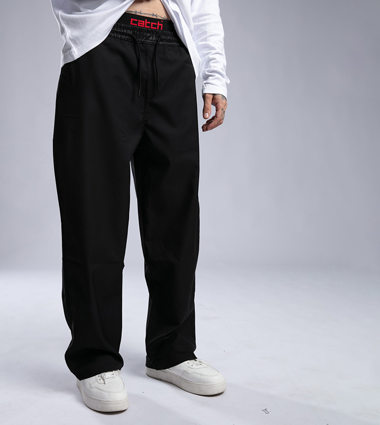 Solid Drawstring Waist Relaxed Fit Trousers