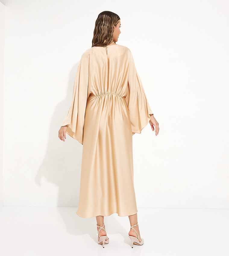 Elastic Waist Woven Kaftan Dress