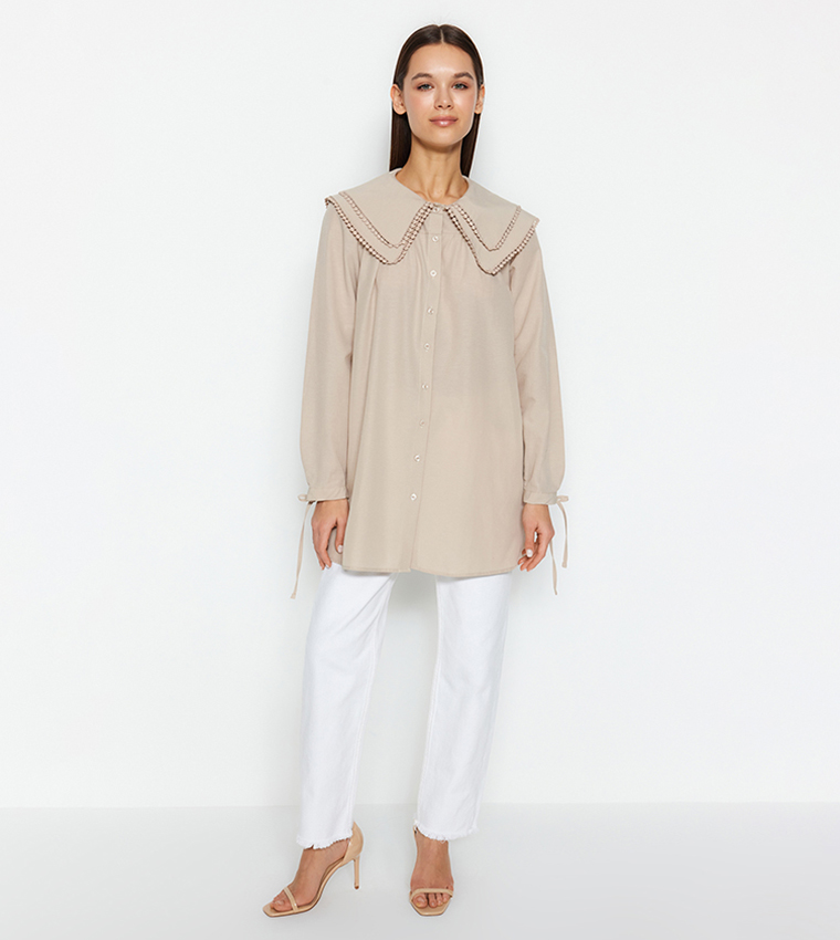 Solid Sailor Collar Long Sleeves Tunic