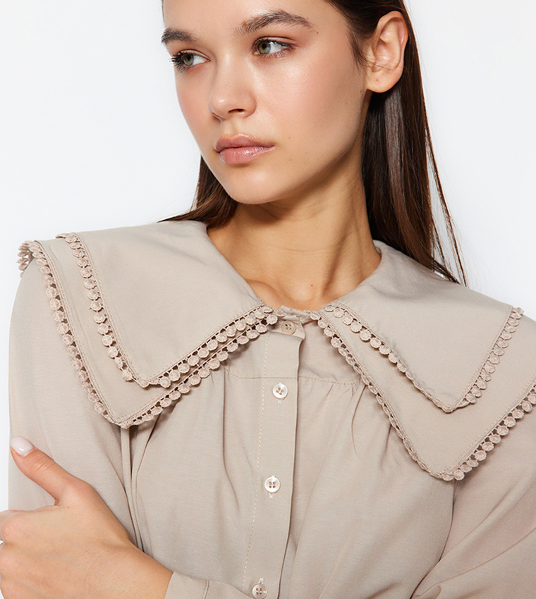 Solid Sailor Collar Long Sleeves Tunic