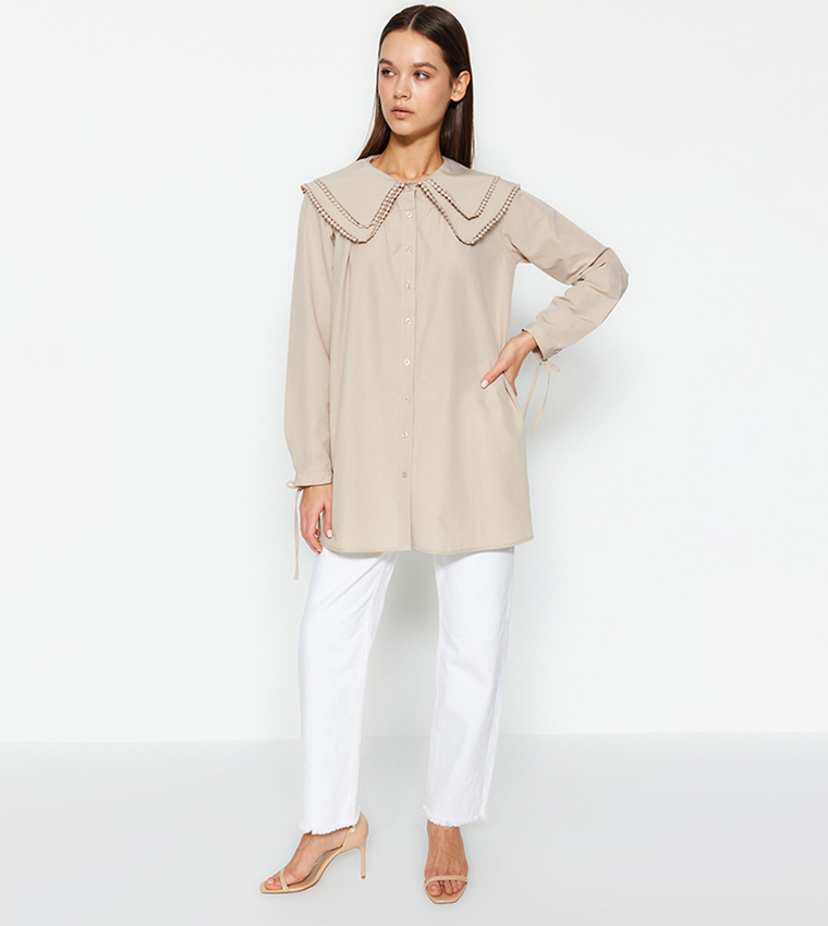 Solid Sailor Collar Long Sleeves Tunic