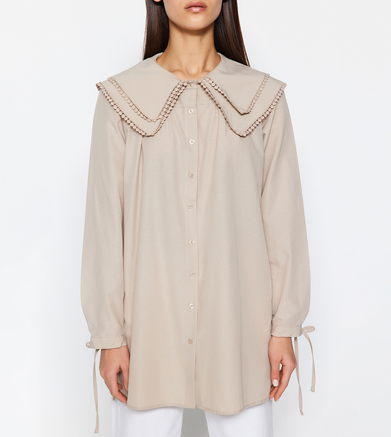 Solid Sailor Collar Long Sleeves Tunic