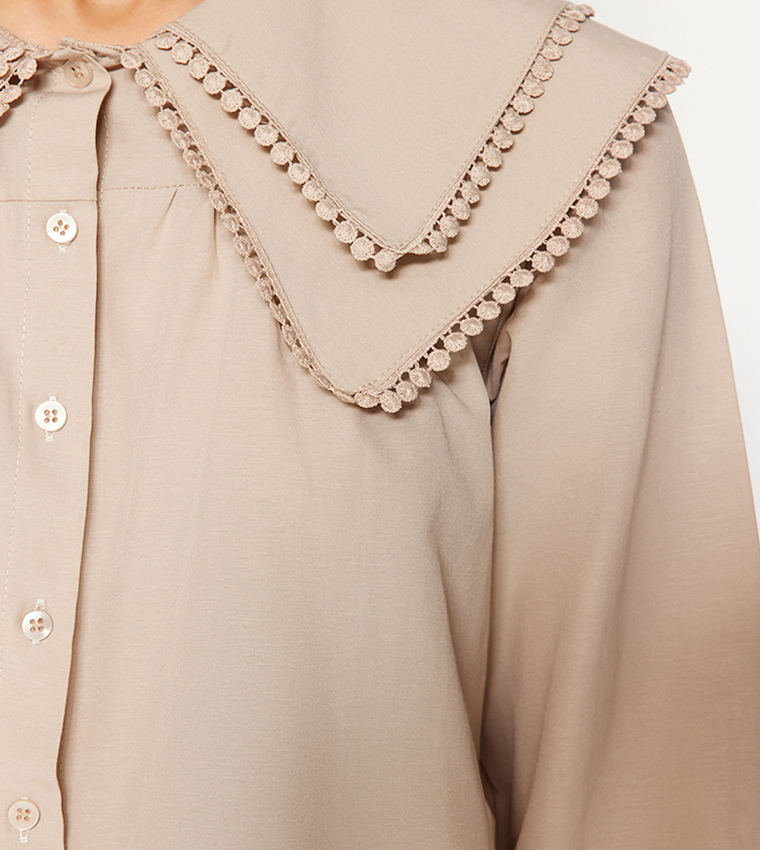 Solid Sailor Collar Long Sleeves Tunic
