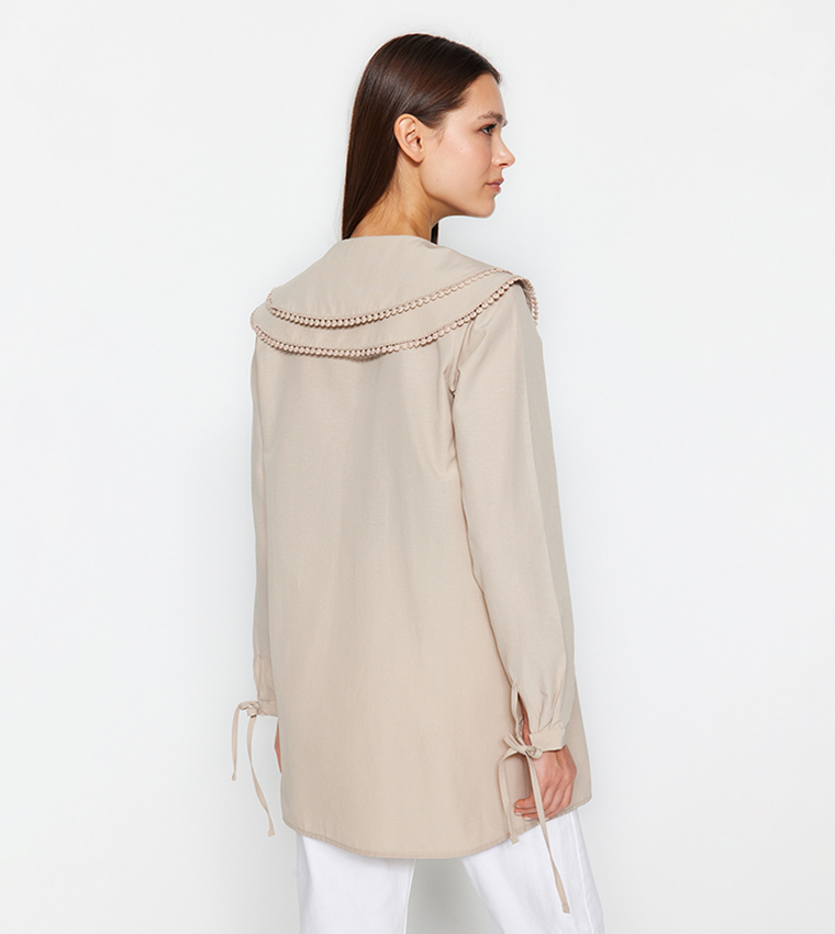 Solid Sailor Collar Long Sleeves Tunic