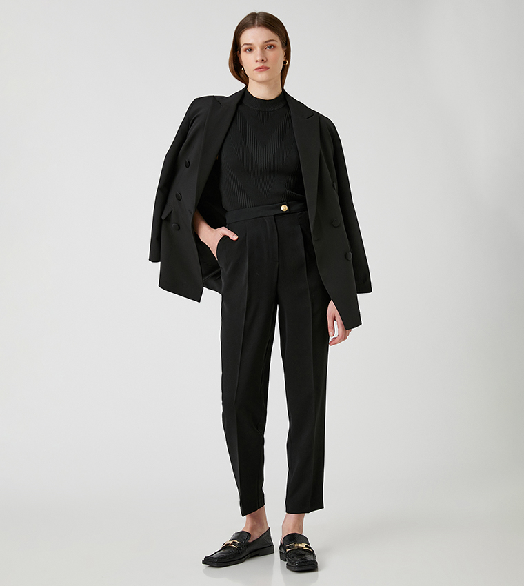 Solid Button Closure Pants