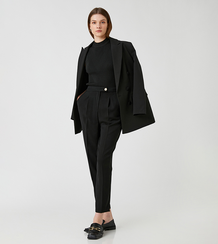 Solid Button Closure Pants