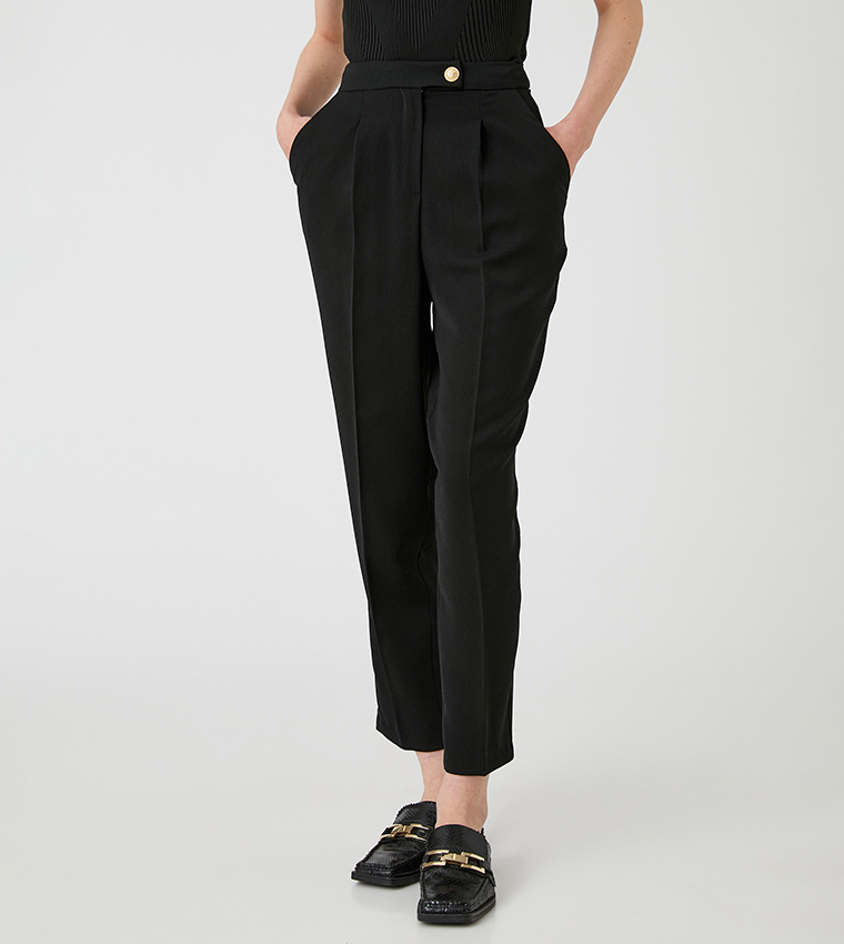Solid Button Closure Pants