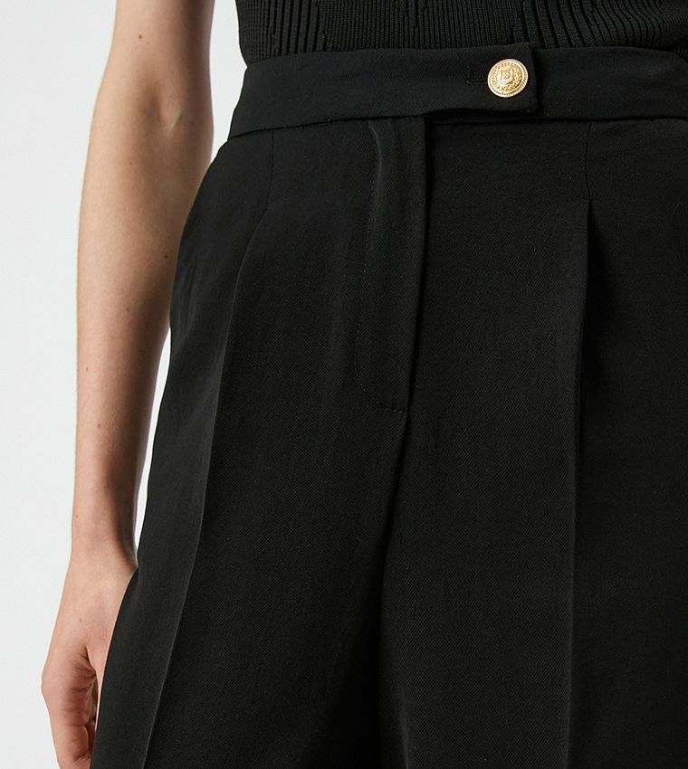 Solid Button Closure Pants