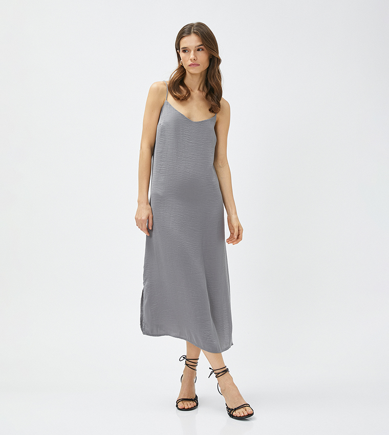 Adjustable Strappy Slit Midi Dress