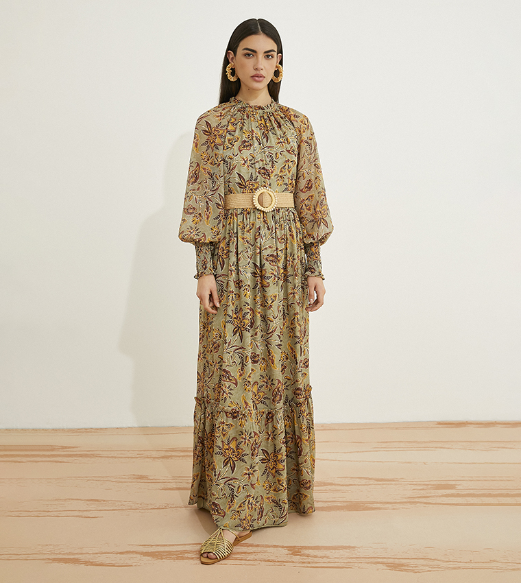 Floral Print Long Sleeves Maxi Dress