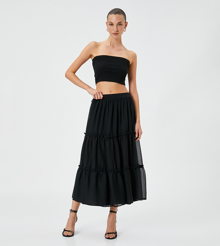 Elastic Waist Tiered Midaxi Skirt