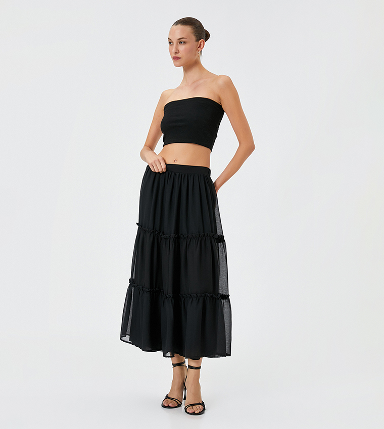 Elastic Waist Tiered Midaxi Skirt